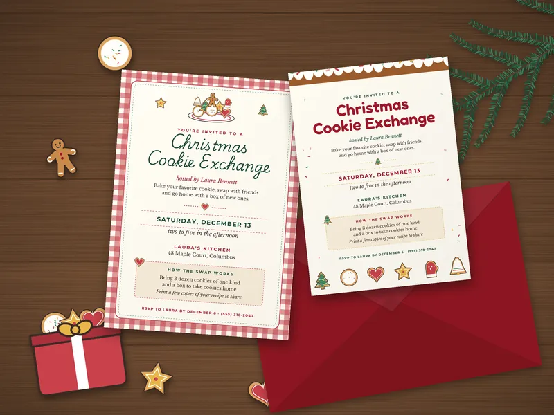Editable Cookie Exchange Invitation: printed pages laid flat