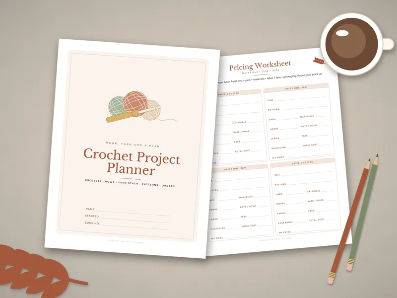 Crochet Project Planner: printed pages laid flat