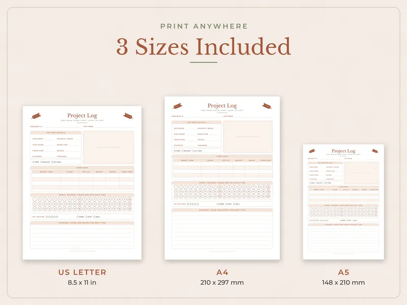 Crochet Project Planner: paper sizes