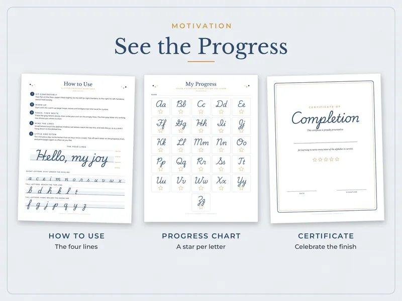 Cursive Handwriting Workbook: progress