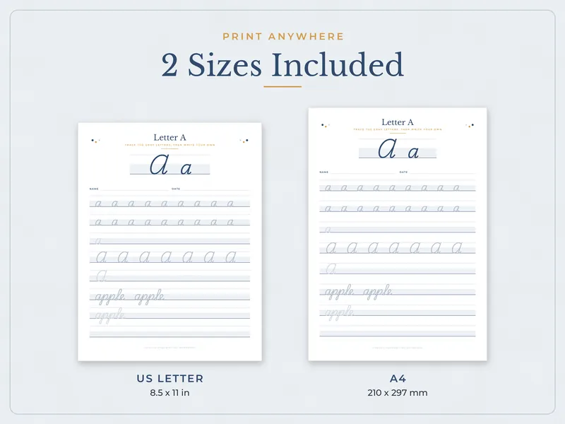 Cursive Handwriting Workbook: paper sizes