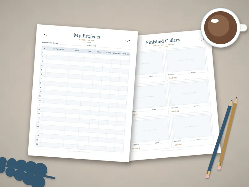 Diamond Painting Tracker: printed pages laid flat