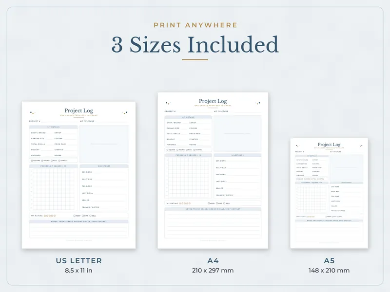 Diamond Painting Tracker: paper sizes