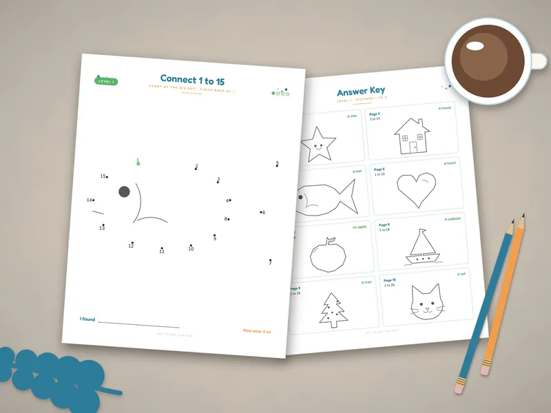 Dot to Dot Book for Kids: printed pages laid flat