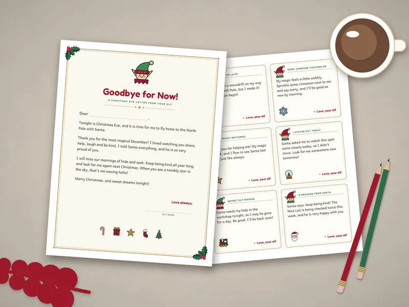 Elf Arrival Kit: printed pages laid flat