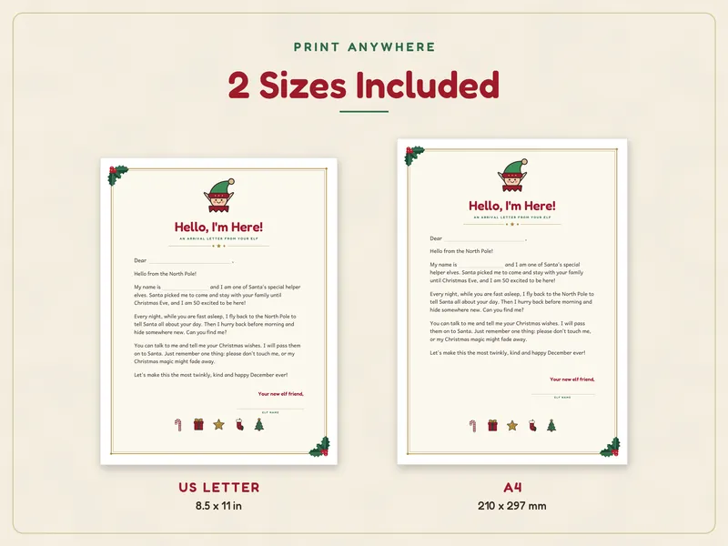 Elf Arrival Kit: paper sizes