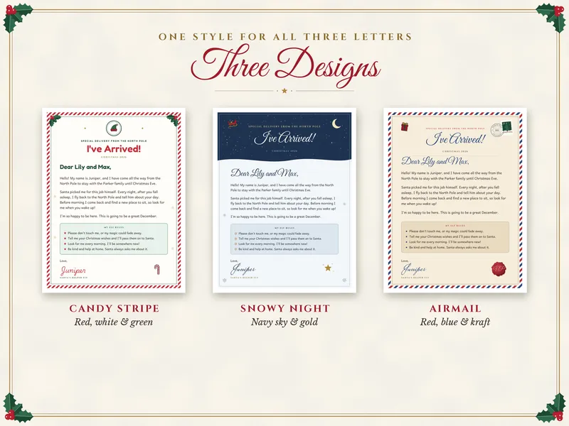 Editable Elf Arrival and Goodbye Letters: three designs