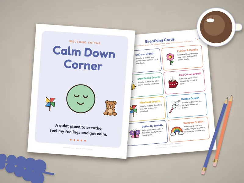 Emotions Chart and Calm Down Corner Kit: printed pages laid flat