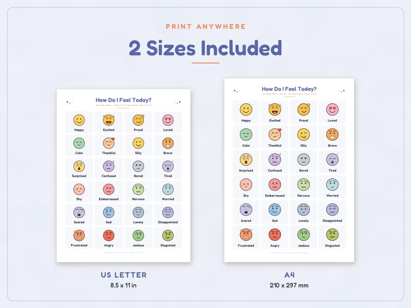 Emotions Chart and Calm Down Corner Kit: paper sizes