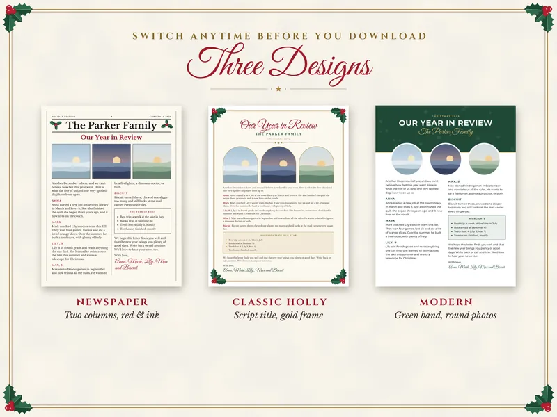 Editable Family Christmas Letter: three designs