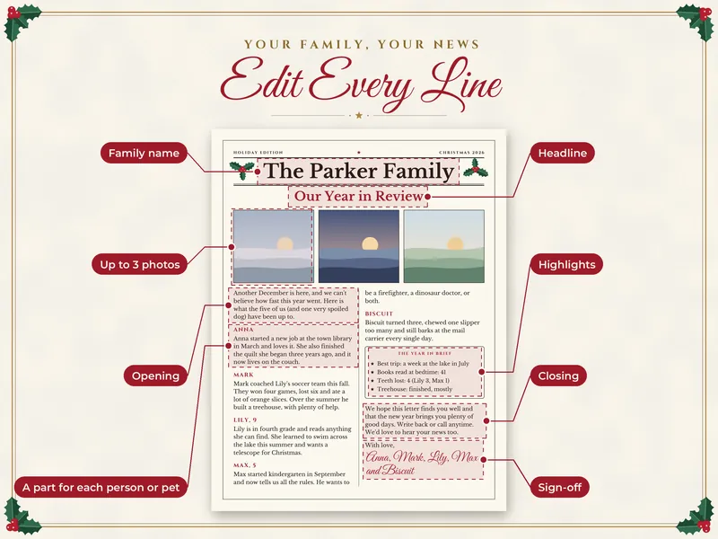 Editable Family Christmas Letter: edit every line