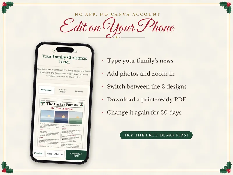 Editable Family Christmas Letter: edit on a phone