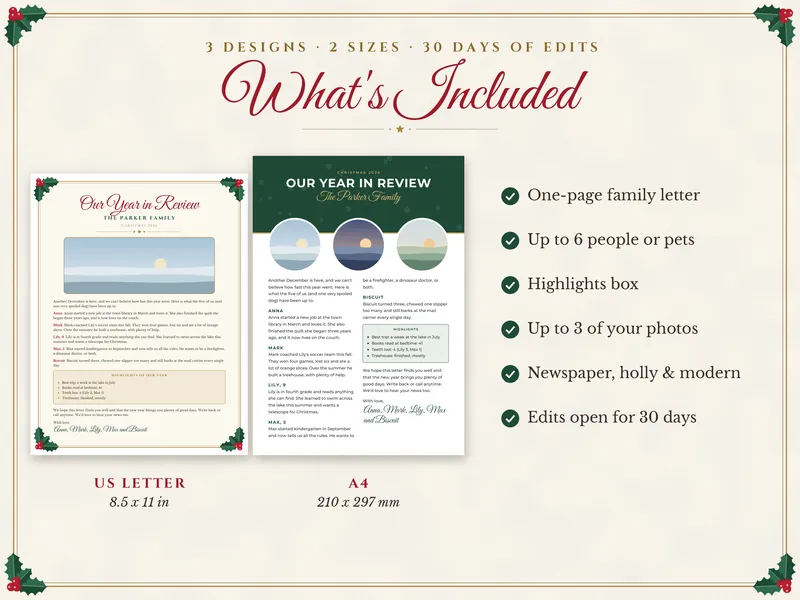 Editable Family Christmas Letter: what's included