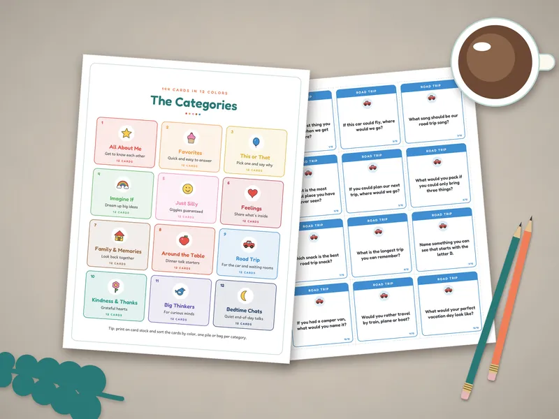 Family Conversation Cards: printed pages laid flat