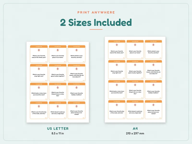 Family Conversation Cards: paper sizes