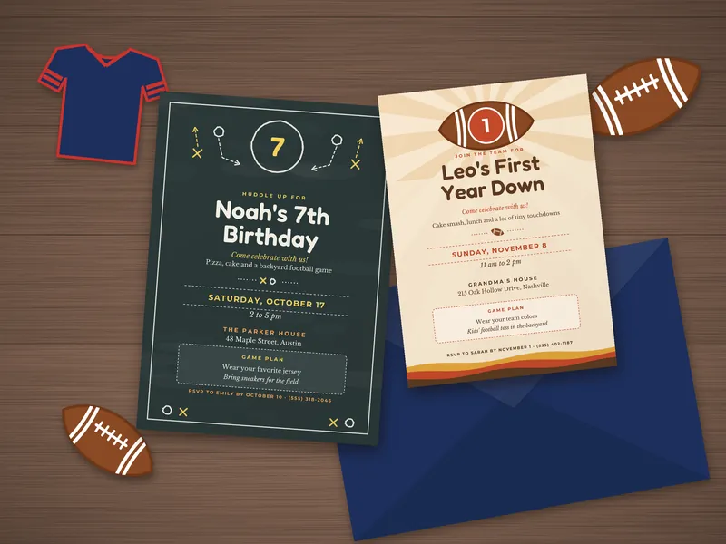 Editable Football Birthday Invitation: printed pages laid flat