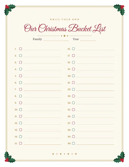 Free Christmas Bucket List Printable: page 2