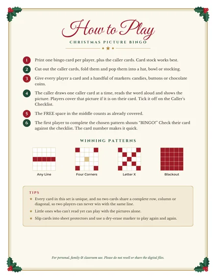 Free Christmas Picture Bingo: 8 Cards: page 1