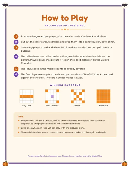 Free Halloween Picture Bingo: 8 Cards: page 1