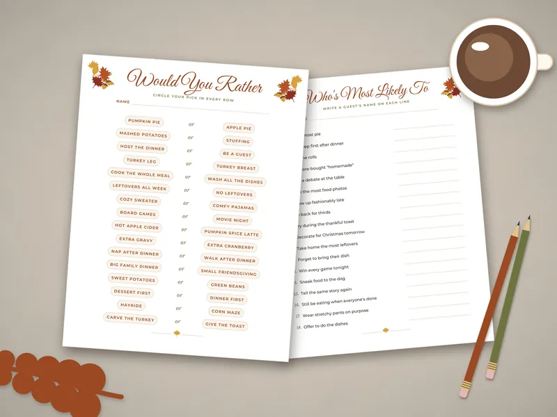 Thanksgiving and Friendsgiving Games Bundle: printed pages laid flat