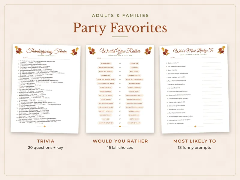 Thanksgiving and Friendsgiving Games Bundle: party