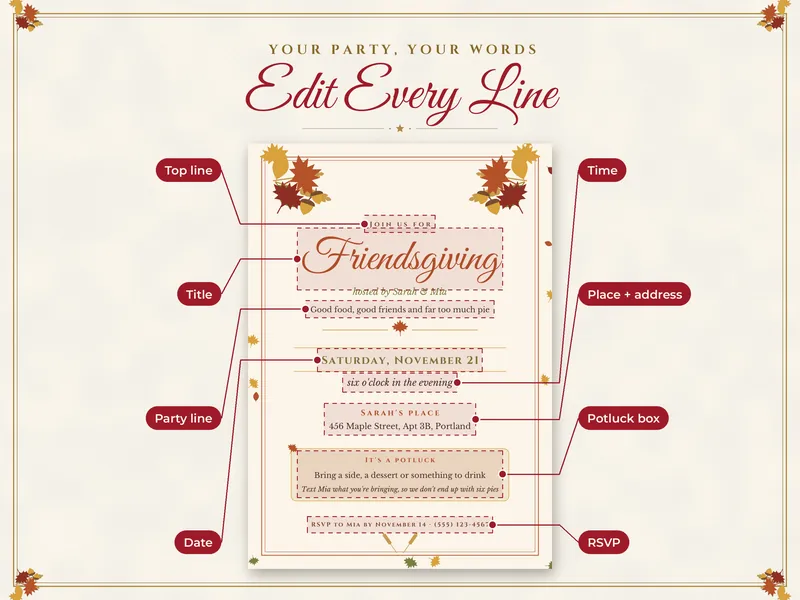 Editable Friendsgiving Invitation: edit every line