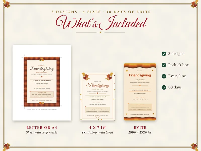 Editable Friendsgiving Invitation: what's included