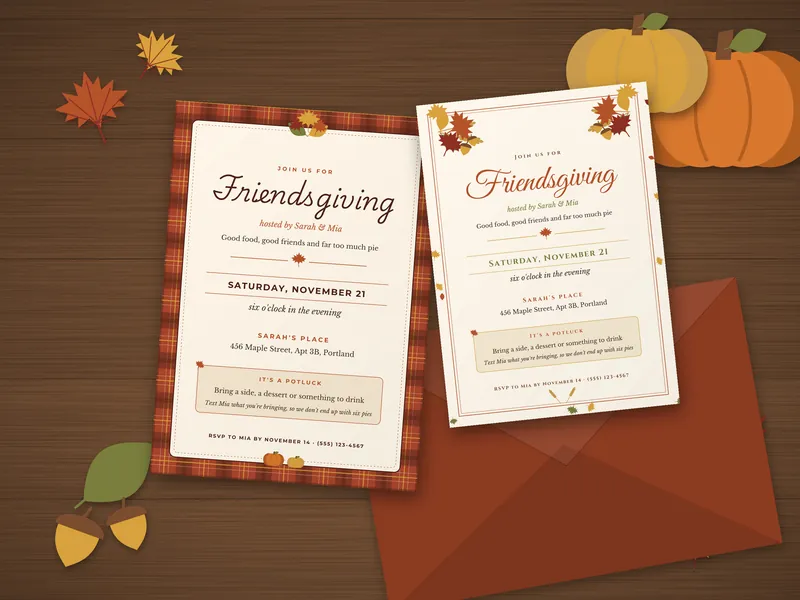 Editable Friendsgiving Invitation: printed pages laid flat