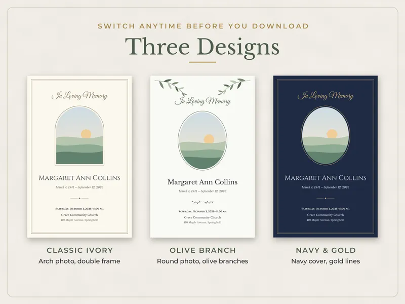 Editable Funeral Program: three designs