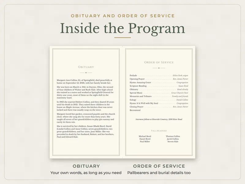 Editable Funeral Program: inside