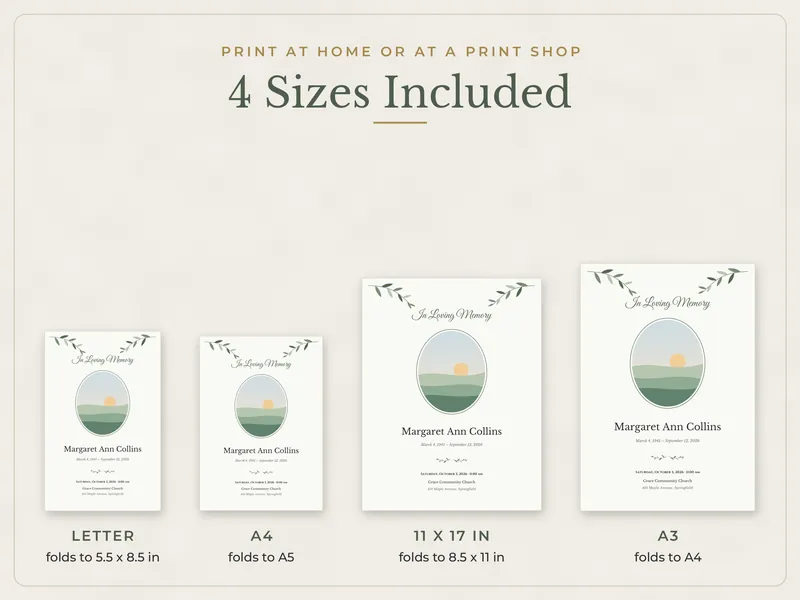Editable Funeral Program: paper sizes