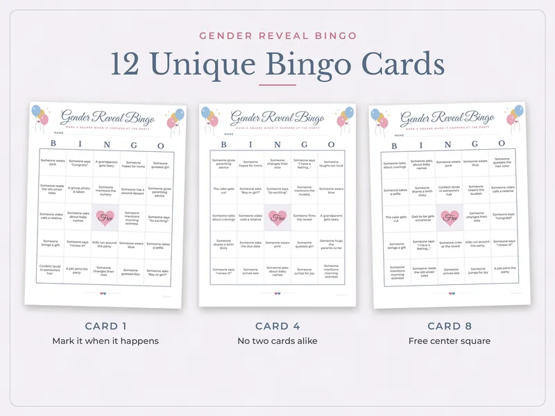 Gender Reveal Party Games Bundle: bingo