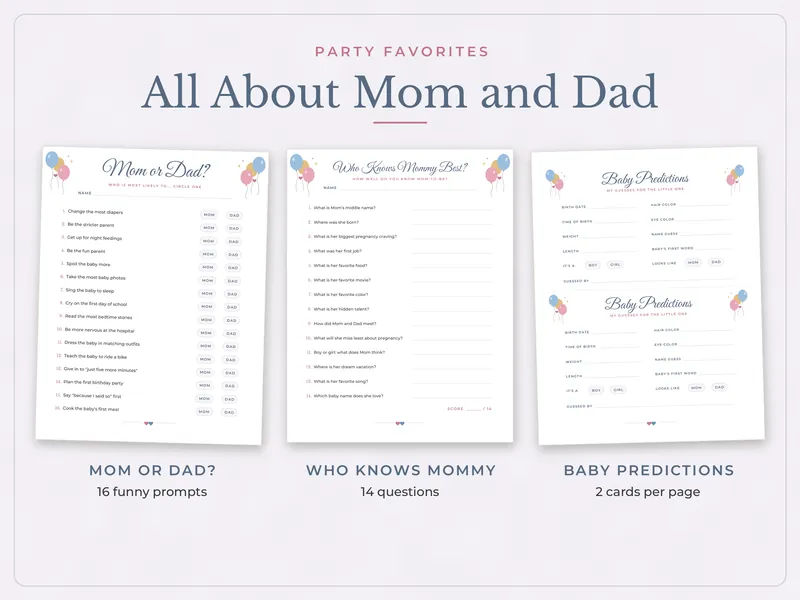 Gender Reveal Party Games Bundle: parents