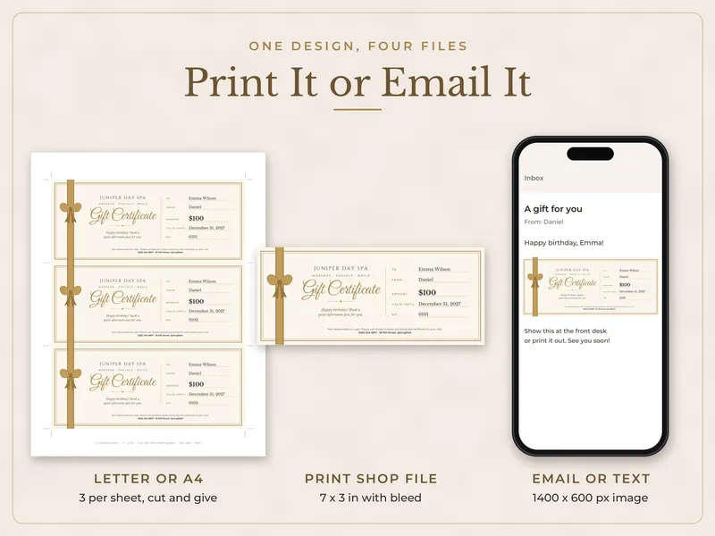 Editable Gift Certificate: print or email
