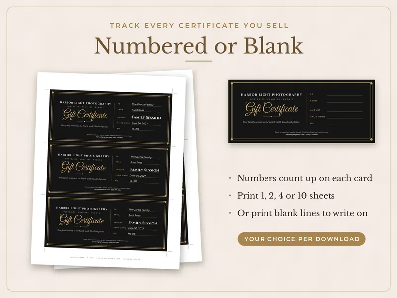 Editable Gift Certificate: numbered or blank