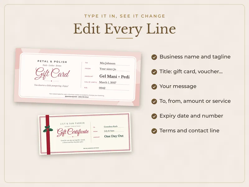 Editable Gift Certificate: edit every line