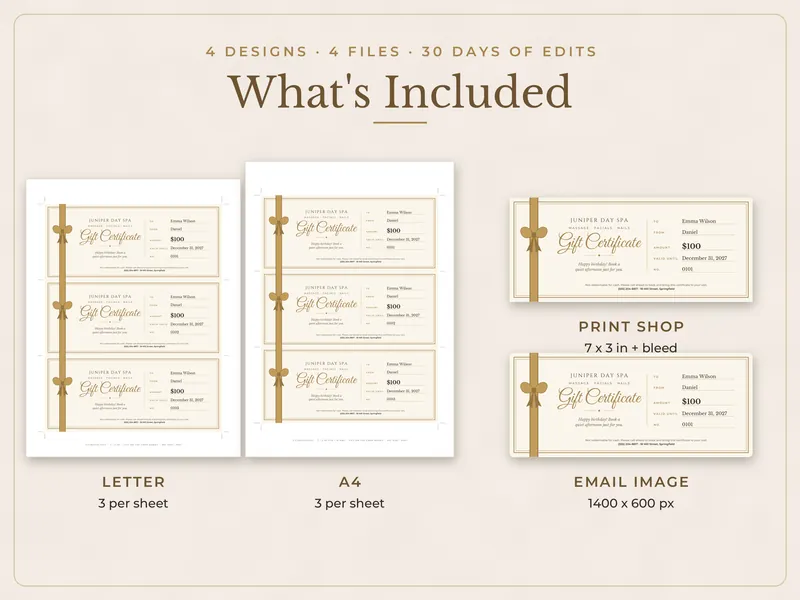 Editable Gift Certificate: what's included