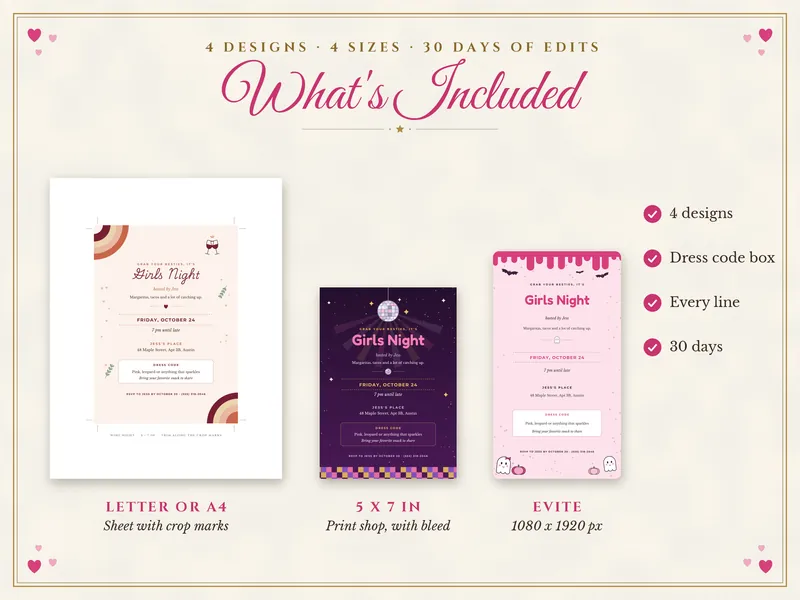 Editable Girls Night Invitation: what's included
