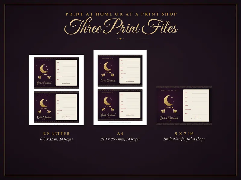 Gothic Christmas Party Kit: paper sizes