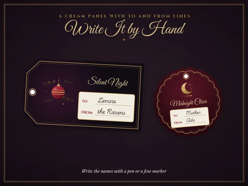 Gothic Christmas Gift Tags and Wrapping Paper: close-up