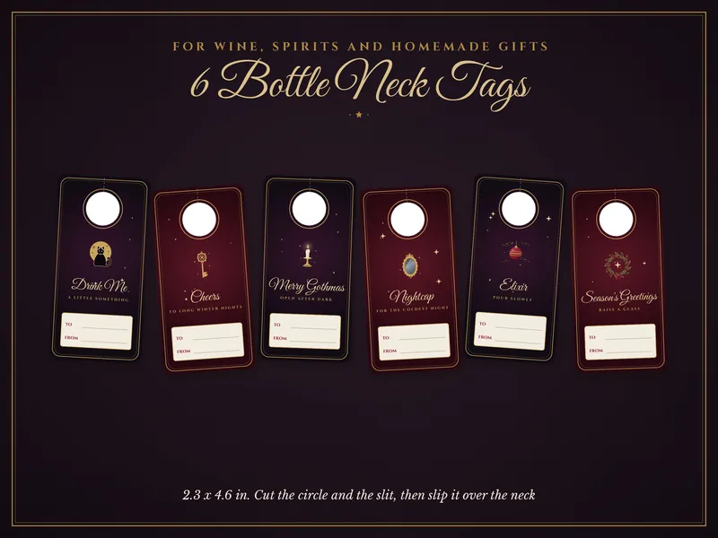 Gothic Christmas Gift Tags and Wrapping Paper: bottle tags