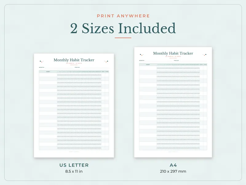 Habit Tracker Bundle: paper sizes