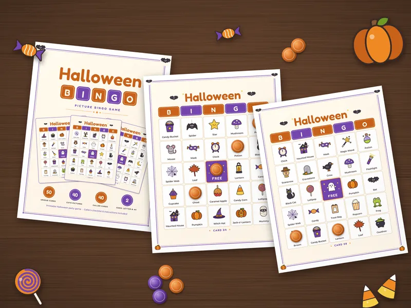 Halloween Picture Bingo: printed pages laid flat