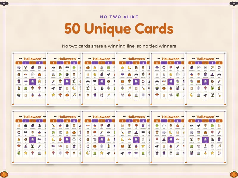 Halloween Picture Bingo: 50 unique cards