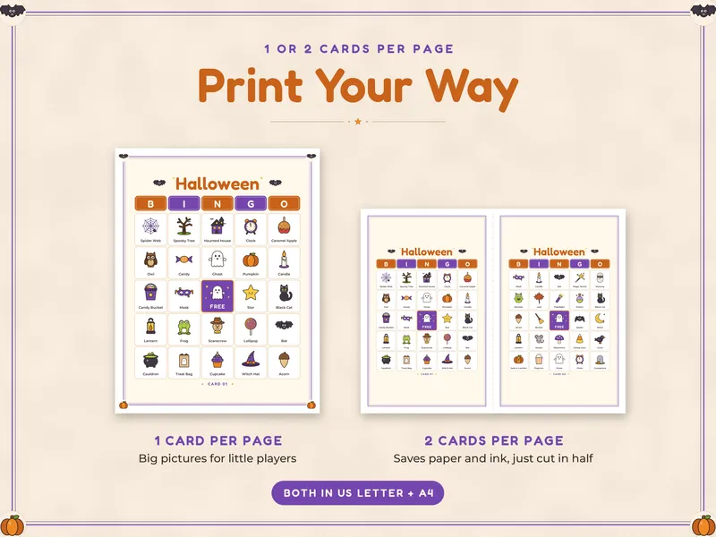 Halloween Picture Bingo: paper sizes