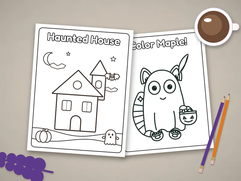 Bold and Easy Halloween Coloring Pages: printed pages laid flat
