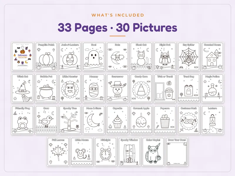 Bold and Easy Halloween Coloring Pages: what's included