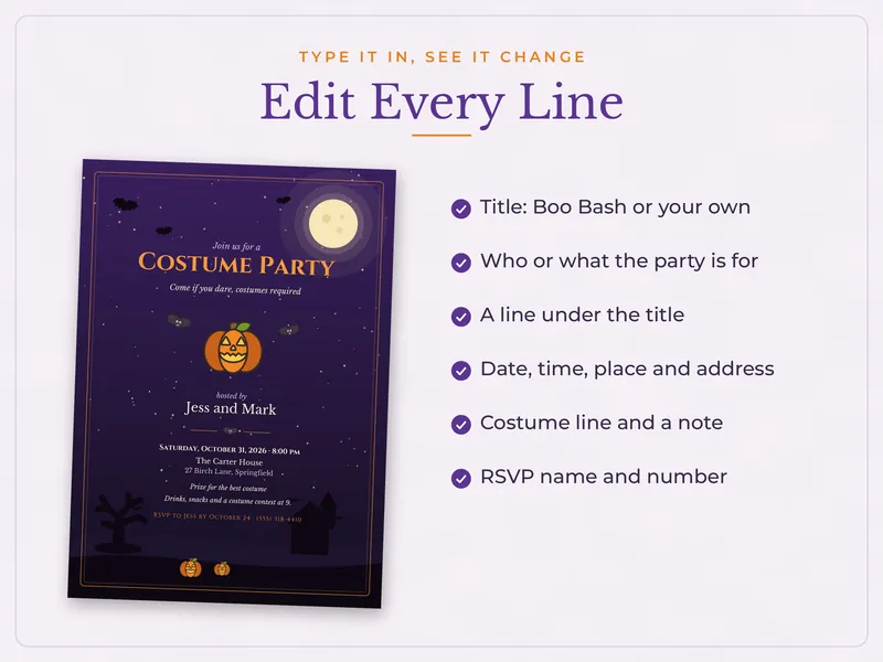 Editable Halloween Party Invitation: edit every line