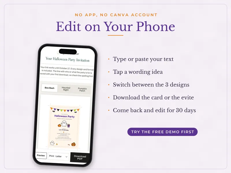 Editable Halloween Party Invitation: edit on a phone
