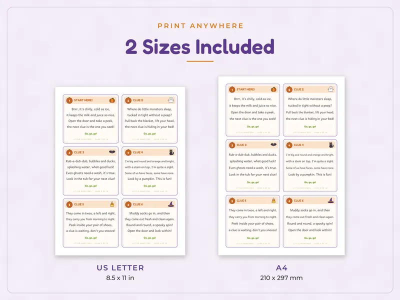 Halloween Scavenger Hunt: paper sizes